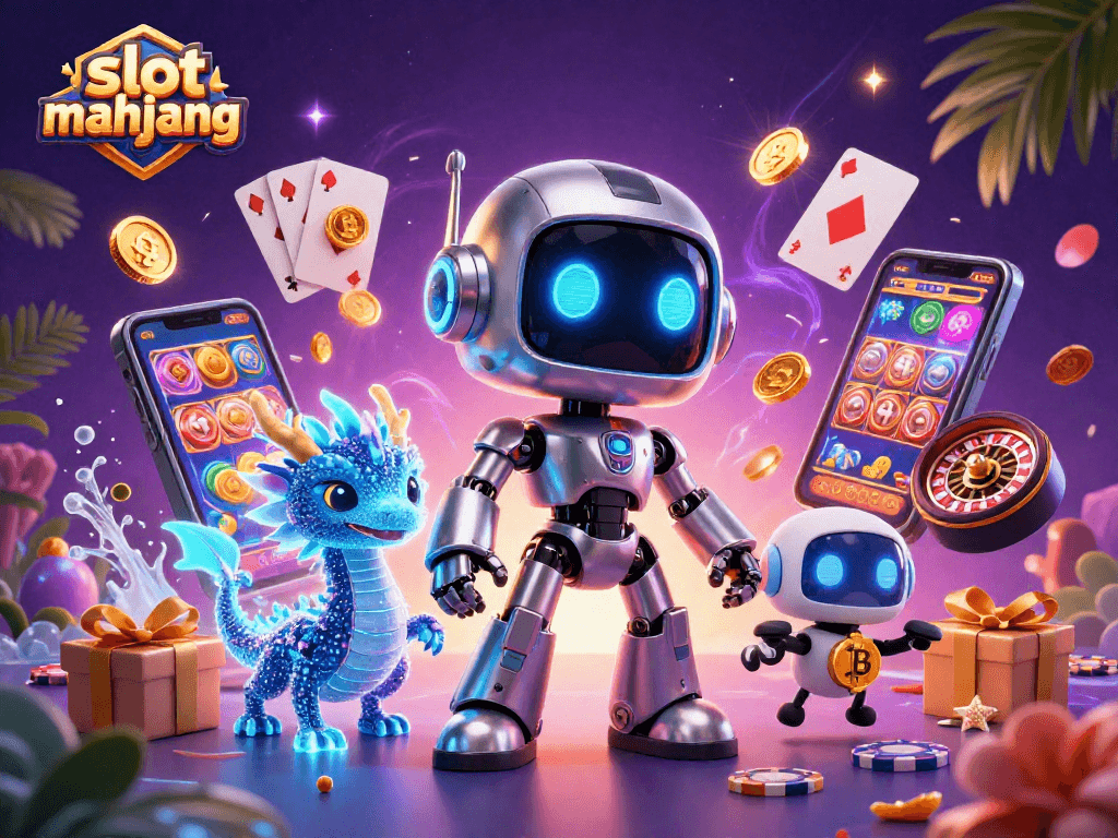 Experience thrilling action with slot gacor mahjong in an ultra-detailed 3D illustrated scene featuring vibrant casino elements.