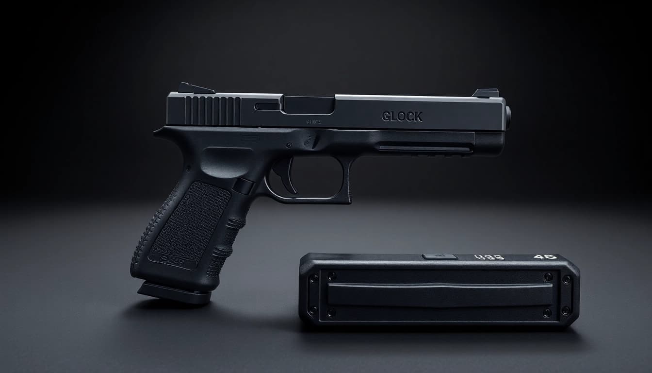 Examine the Glock 48 complete slide showcasing superior craftsmanship and design in a studio setting.