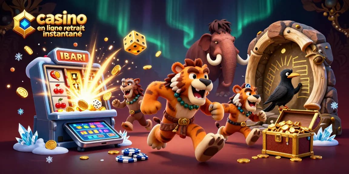 Profitez d'une expérience de casino en ligne retrait instantané avec des personnages animés dans une scène dynamique.