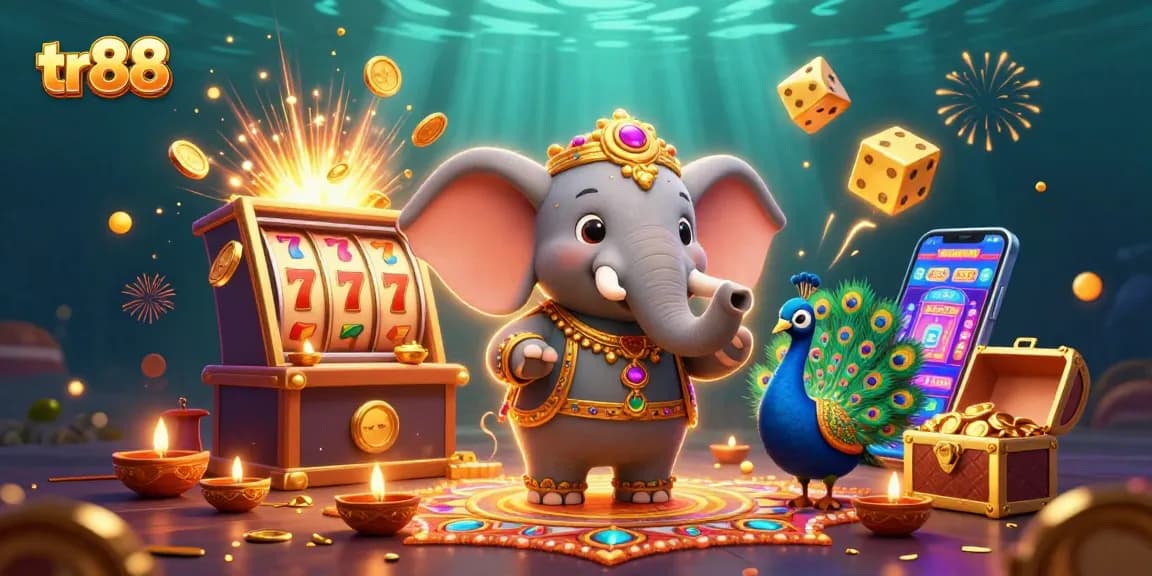 Win big at tr88 with a jackpot explosion from a 3D slot machine and vibrant casino-themed characters.
