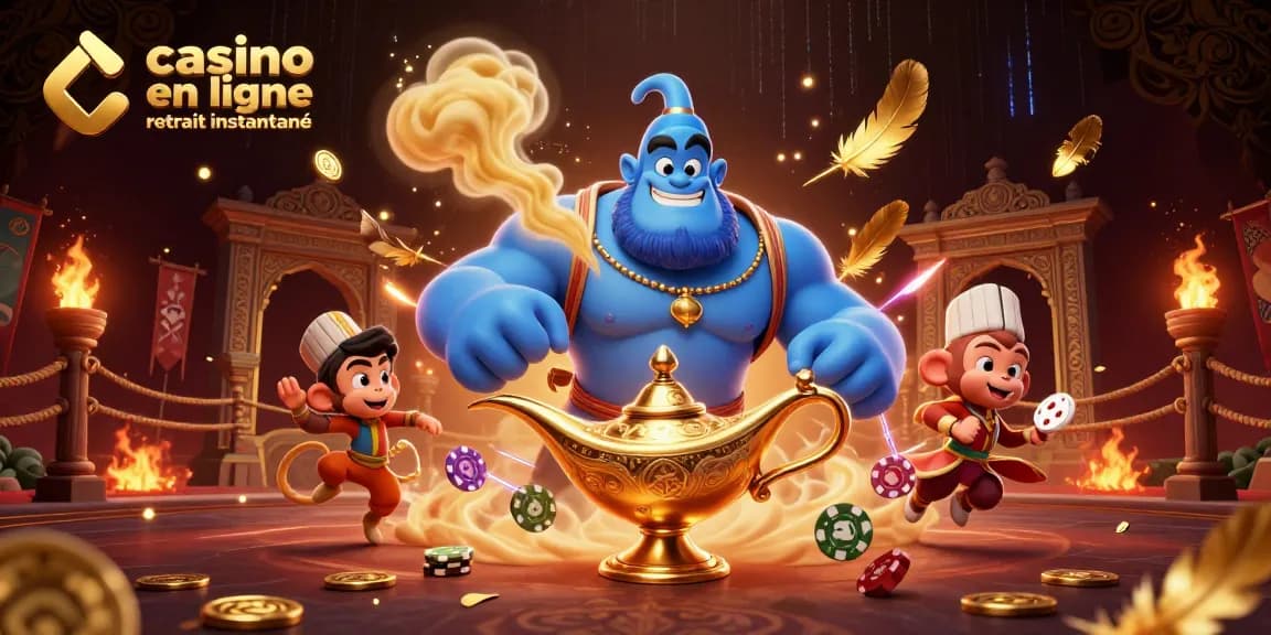 Magie des jeux avec un génie et des pièces d'or dans un casino en ligne retrait instantané.