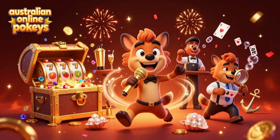 Engage with australian online pokies in this vibrant casino scene with hyena characters.