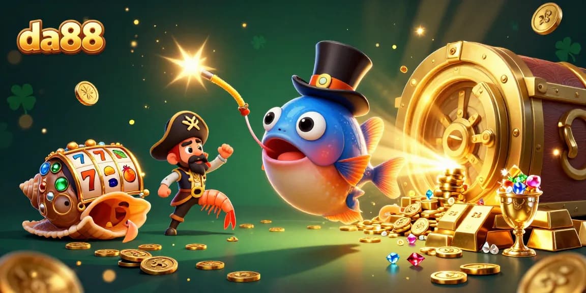 Spin the reels with da88's vibrant casino characters celebrating wins in a treasure-filled underwater saga.