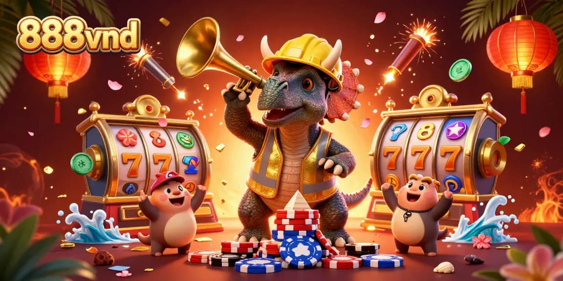 Engage with excitement in 888vnd as a triceratops builds a pyramid of poker chips!