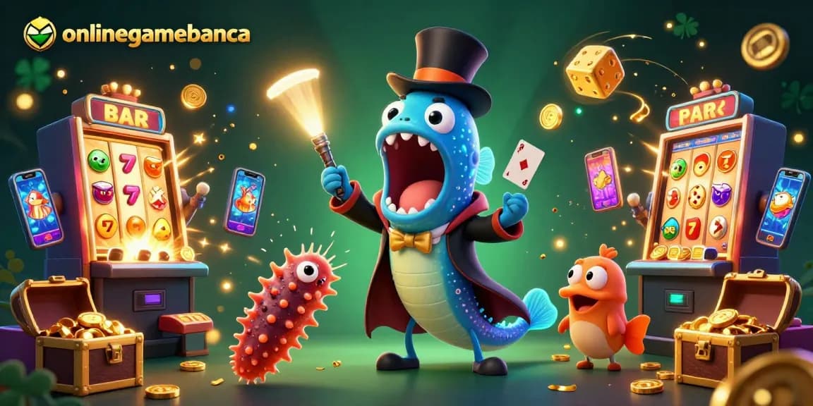 Perform thrilling card tricks with the onlinegamebanca characters in a lively casino scene.