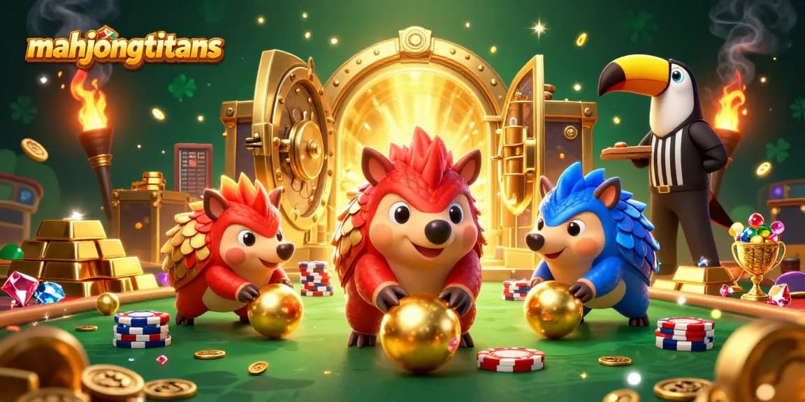 Experience Mahjong Titans excitement as rival pangolins face off in a thrilling casino showdown.
