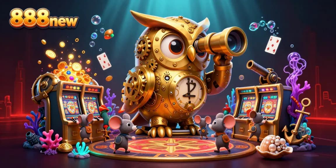 Experience gameplay excitement at 888new with cartoon elements in a vibrant casino scene.