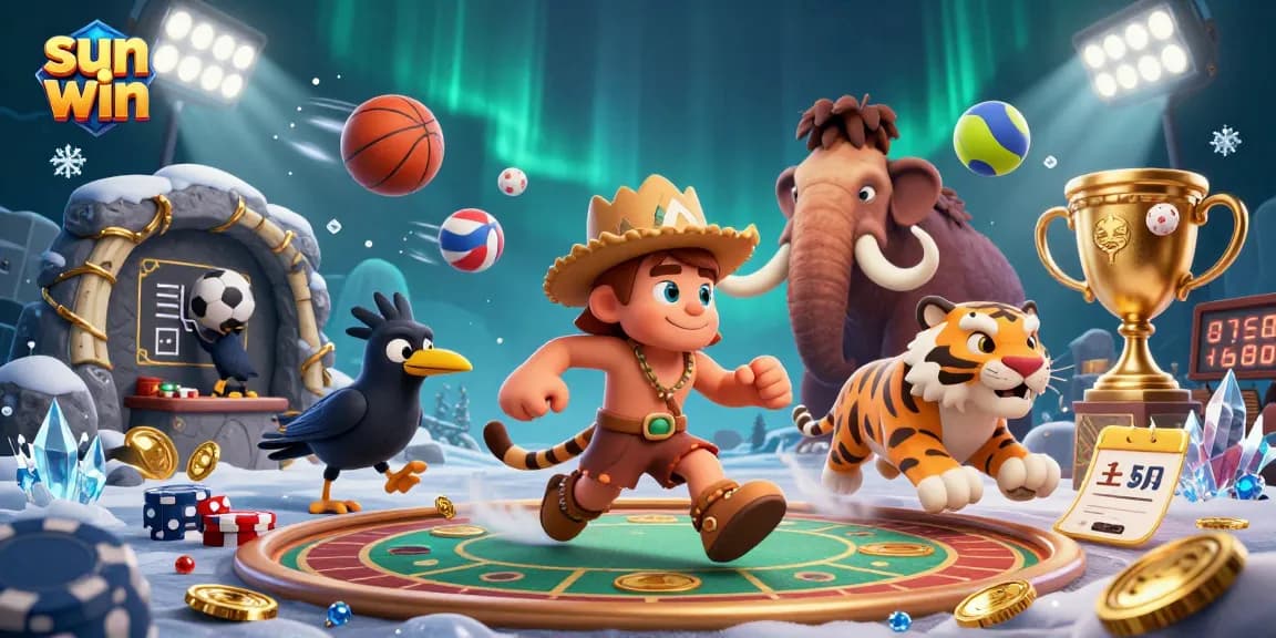 Join the action at sun win casino with prehistoric characters and dynamic sports elements!