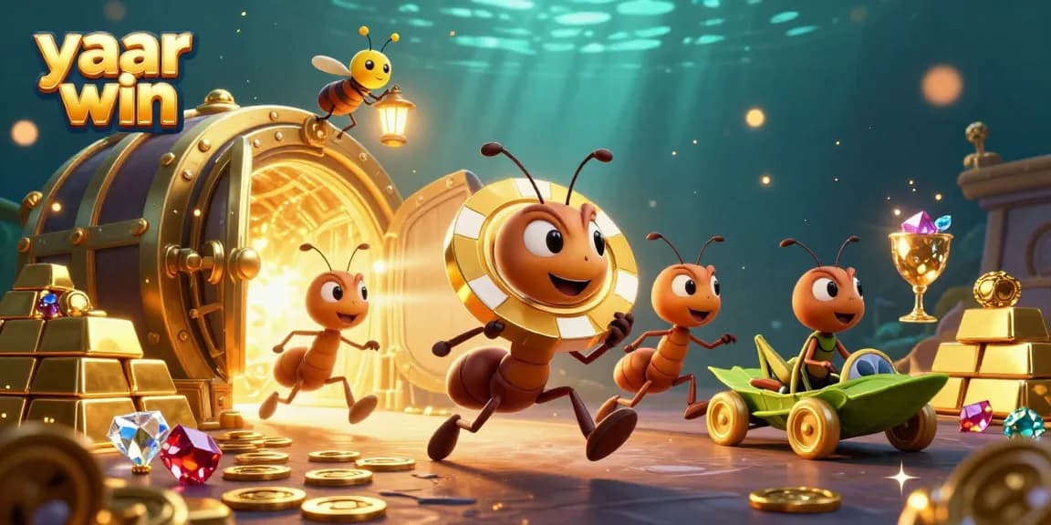 Engage in the thrilling world of yaar win, featuring animated ants, treasure, and vibrant casino elements.