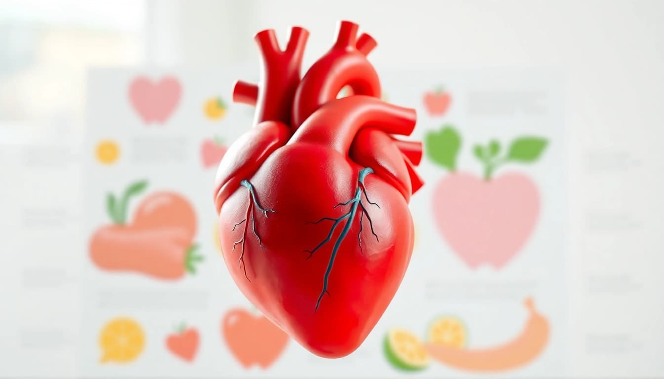 Engaging infographic showcasing Heart Health Tips with heart anatomy and healthy foods.
