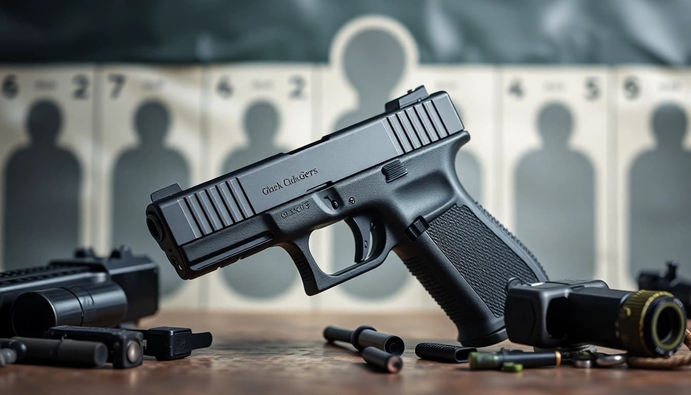 Showcasing the glock 19 gen 5 slide with optics cut, highlighting its sleek design and features.