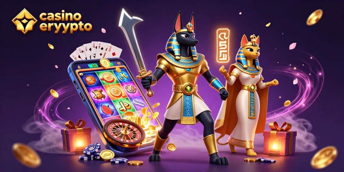 Vivez l'expérience du casino en crypto avec Anubis et Bastet entourés de jeux d'argent captivants.