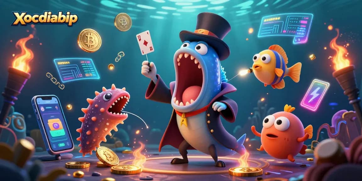 xocdiabip presents a vibrant crypto casino scene with animated characters and iconic gaming elements.