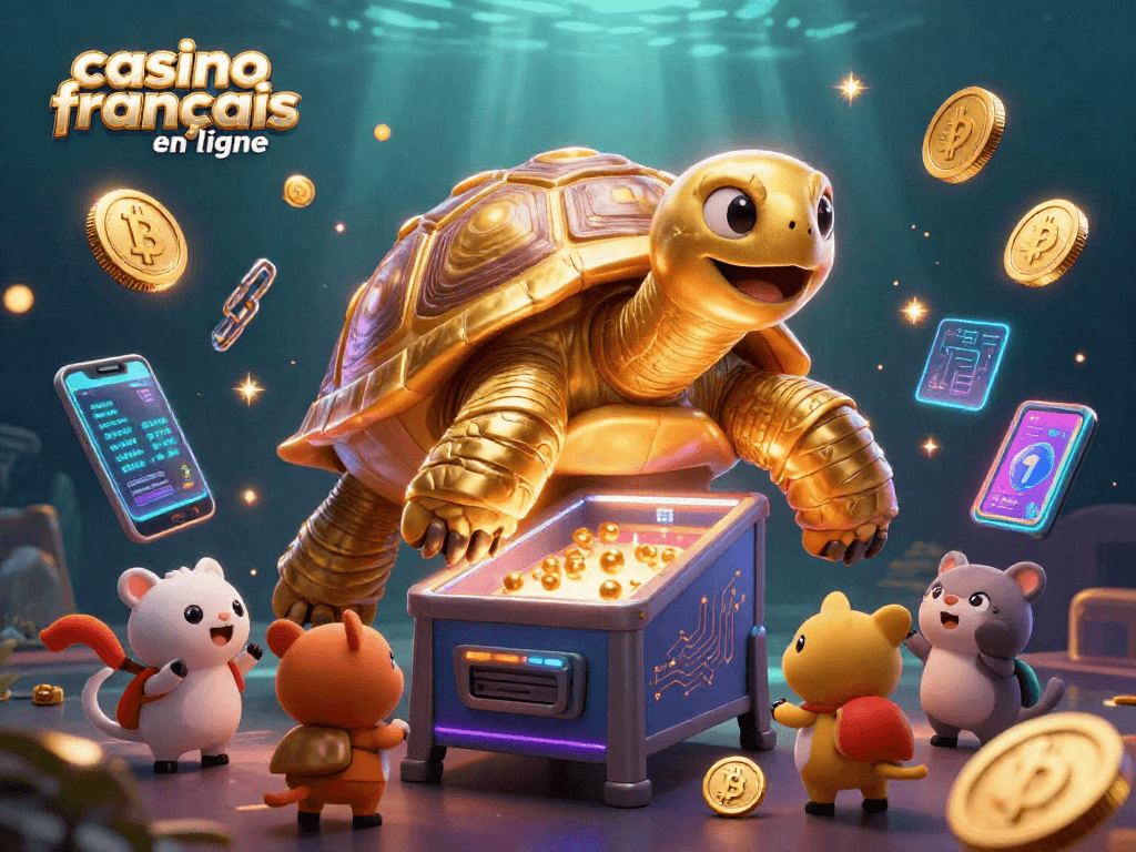 Jouez au casino français en ligne avec la tortue dorée, des pièces de crypto et des jeux animés.