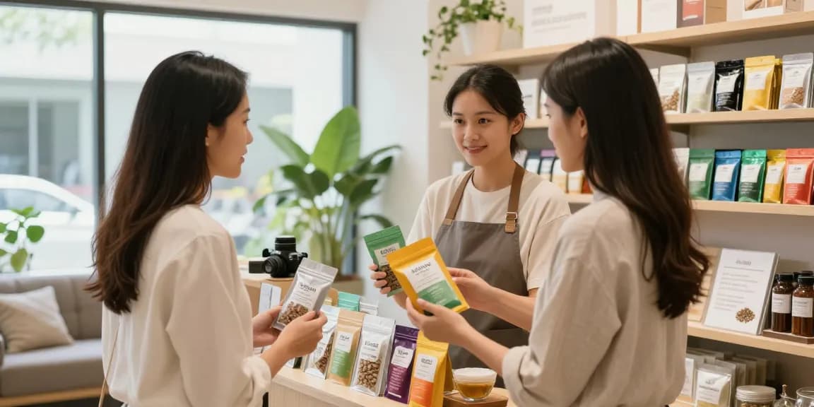 Customer receiving expert guidance on the best kratom products in a welcoming wellness shop.