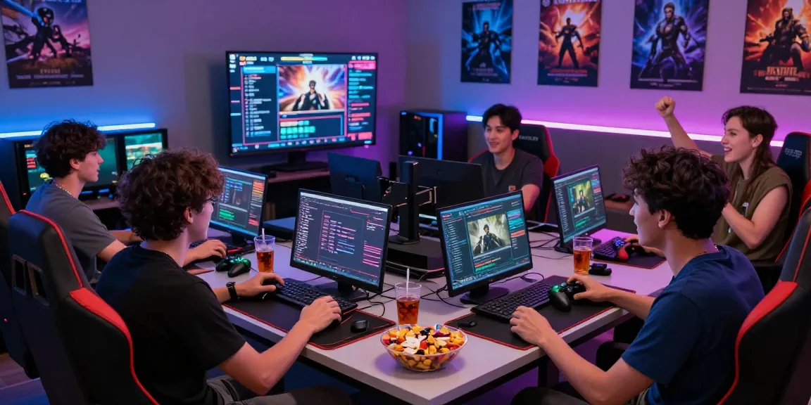 Engaged gamers enjoying online competition on ullesthorpe.org, competitive gaming atmosphere with consoles and lively interactions.
