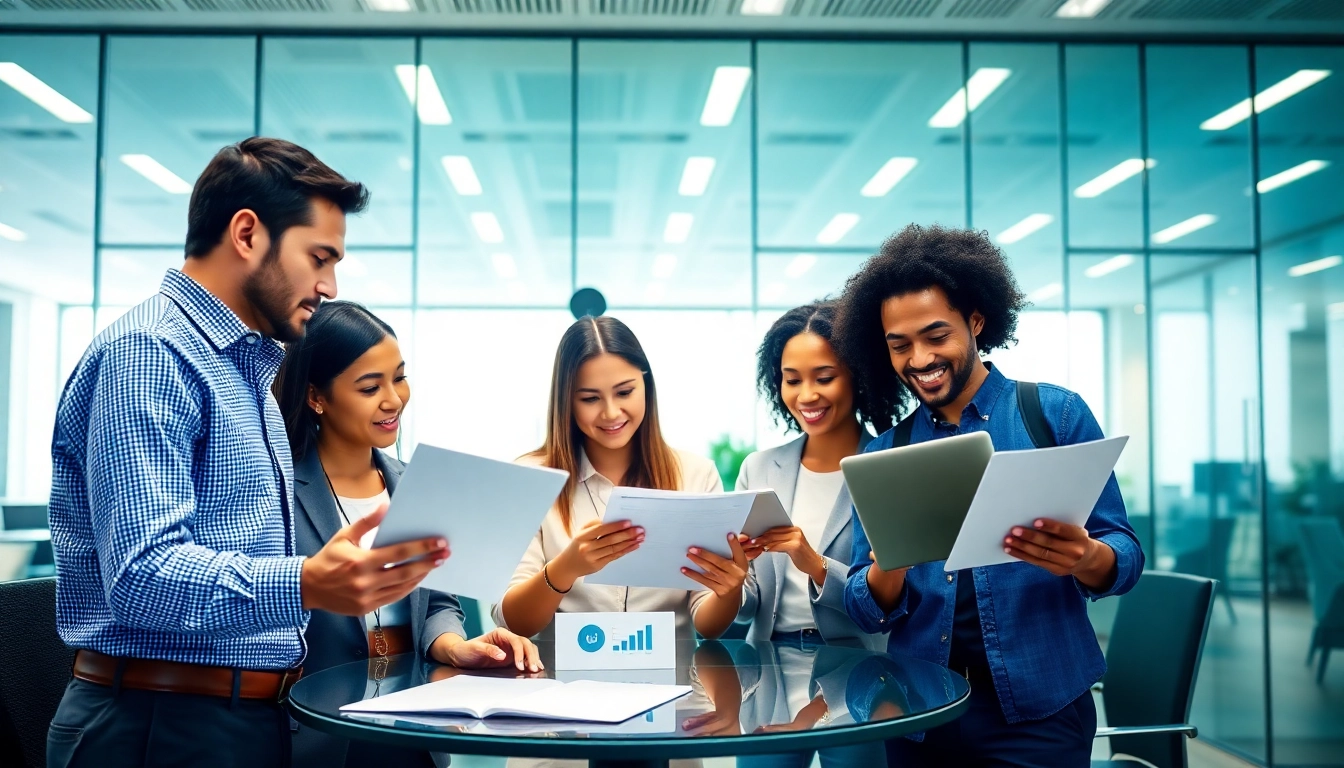 Engaged team collaborating on an AI compliance documentation platform in a modern office.