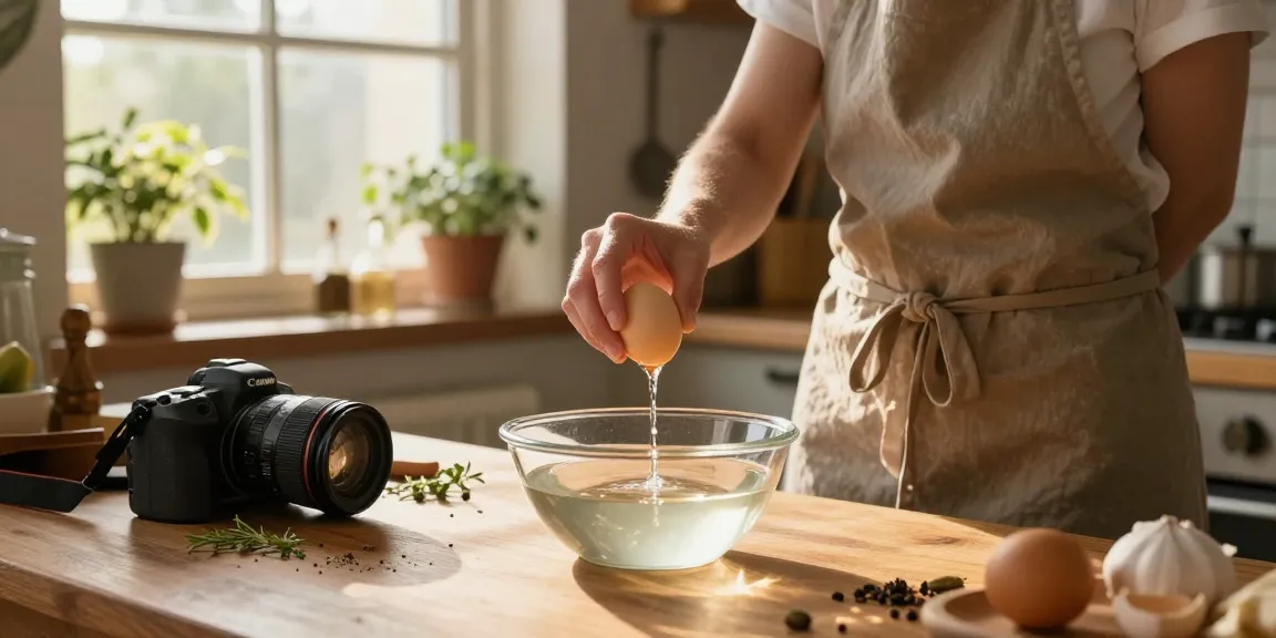 Uji kesegaran telur dengan metode Egg Float Test di https://www.eggfloattest.com/contact dalam suasana dapur yang hangat.