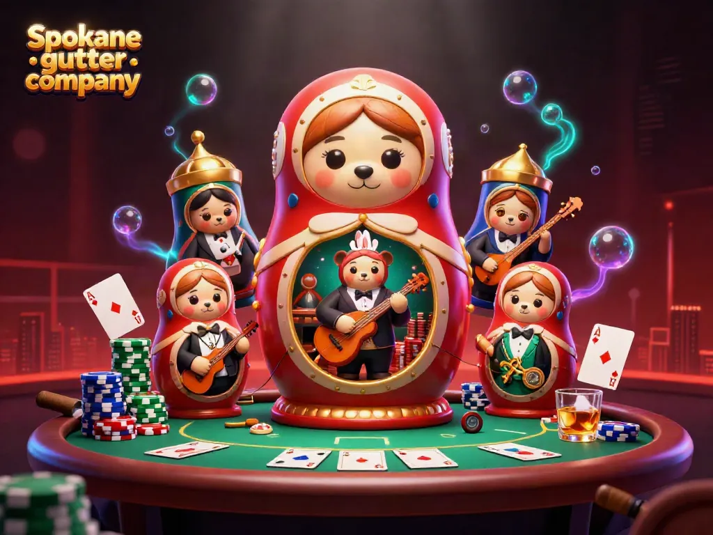 Experience Spokane gutter company in a vibrant casino-themed scene with engaging 3D characters.