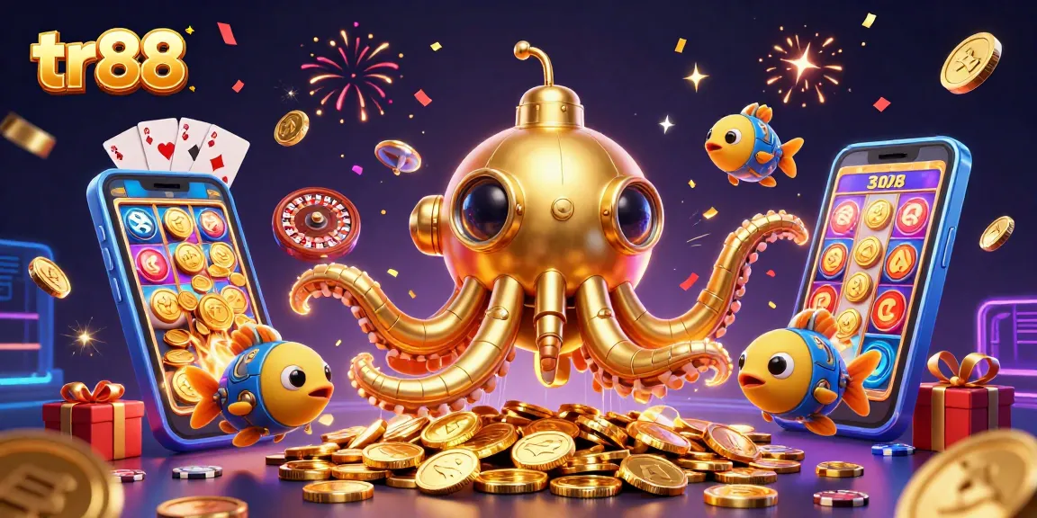 Engage with thrilling gaming action at tr88 as the golden kraken submarine surfaces from treasure coins.