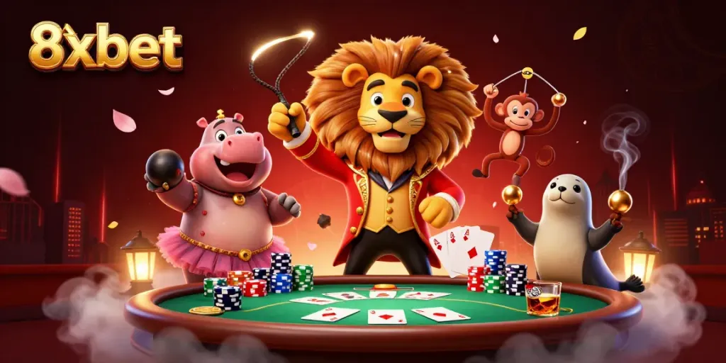 Experience thrilling gaming action at 8xbet with vibrant characters and casino elements.