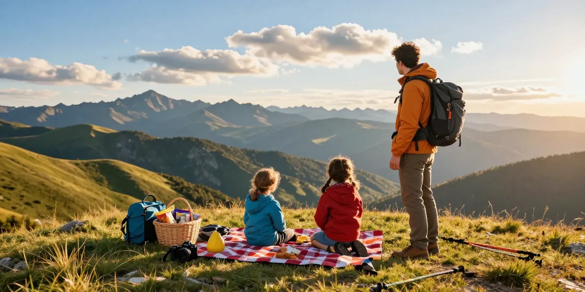 Family enjoying outdoor adventure at thatmountainlife.com with scenic picnic in the mountains