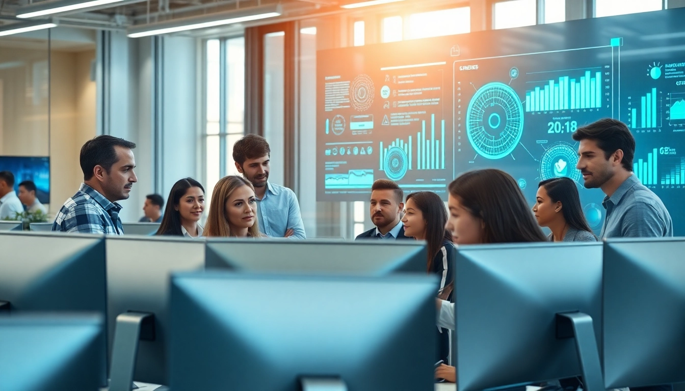 AI agents facilitating teamwork in a modern office, highlighting innovative technology.