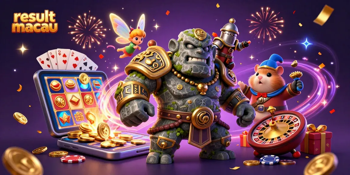Experience exciting gameplay with a vibrant scene featuring result macau’s slot games, fairy magic, and a heroic knight.