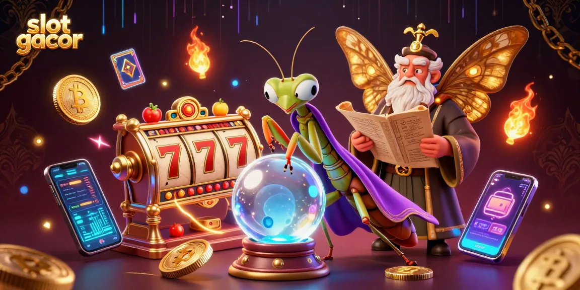 Experience the thrill of slot gacor with our vibrant and detailed casino scene showcasing fortune tellers and crypto elements.