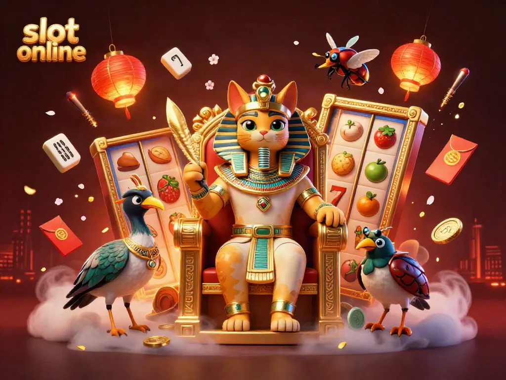 Engage with exciting slot online games featuring a pharaoh cat, golden treasures, and dynamic symbols.