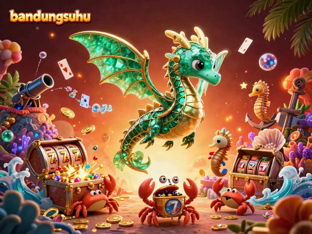 Experience the thrill of bandungsuhu with a vibrant 3D sea dragon and casino elements in a captivating underwater scene.