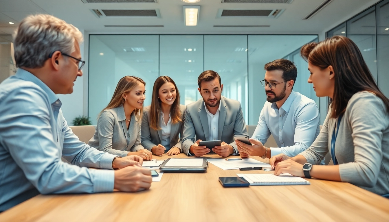 Expert team discussing Escrow Services, showcasing collaboration in a professional office environment.