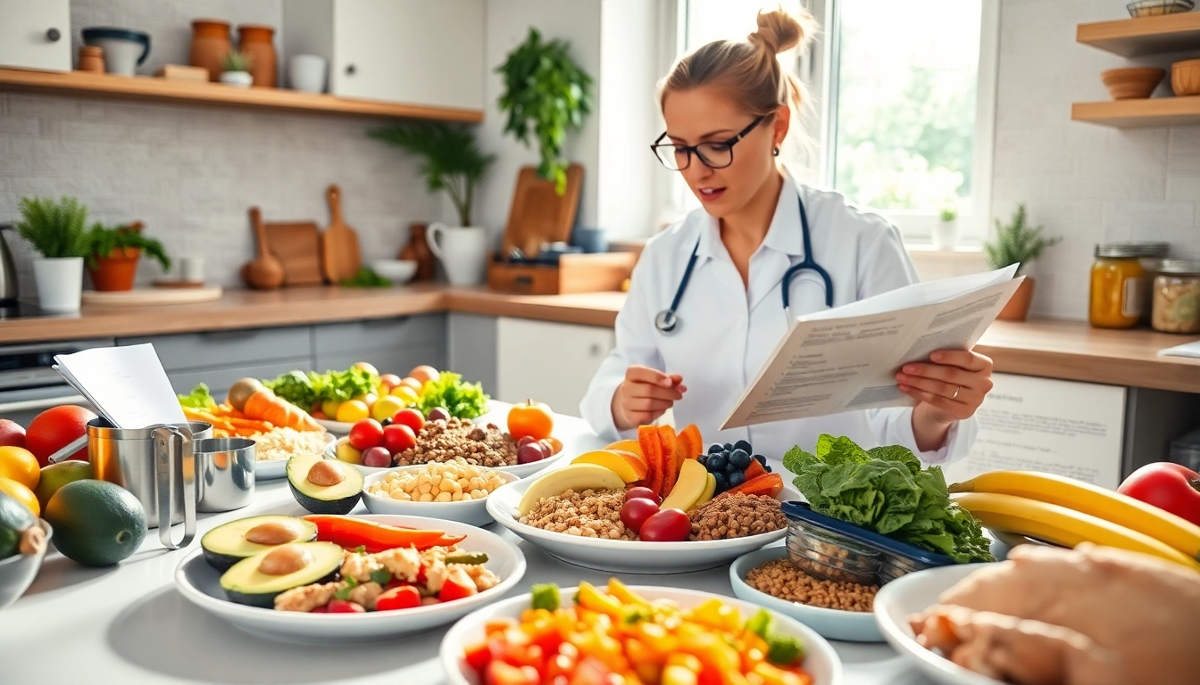 Promoting Healthy Eating Habits with a vibrant spread of nutritious foods in a kitchen.