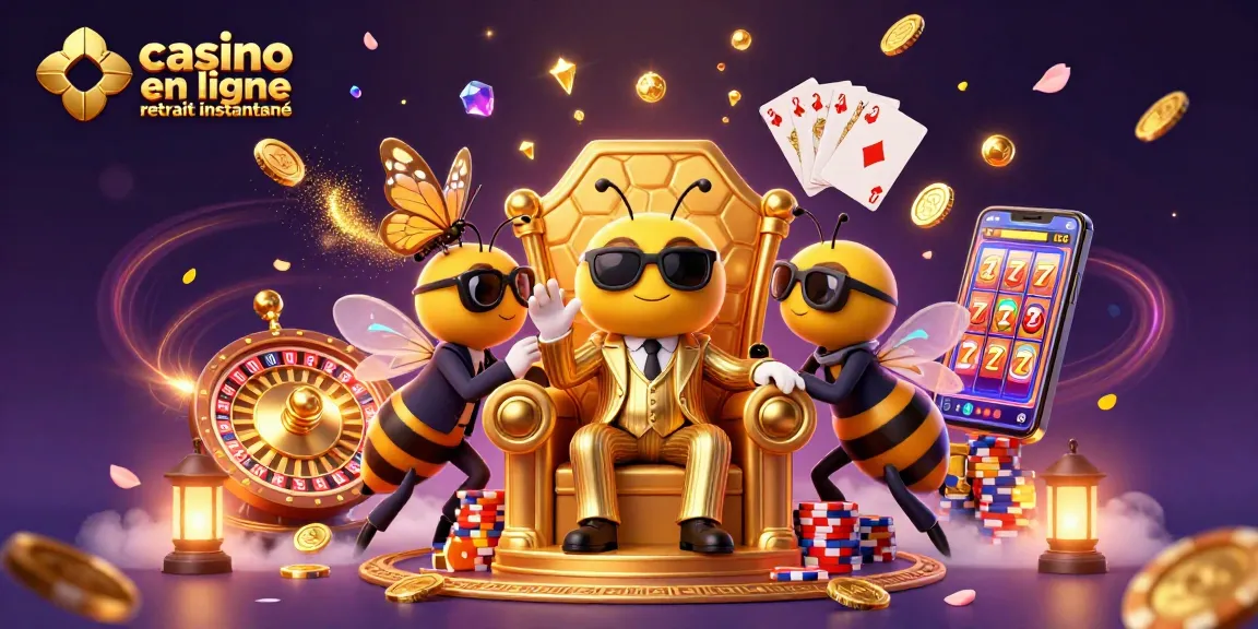 Jouer à des jeux de casino en ligne retrait instantané avec des personnages de casino animés et des éléments scintillants.