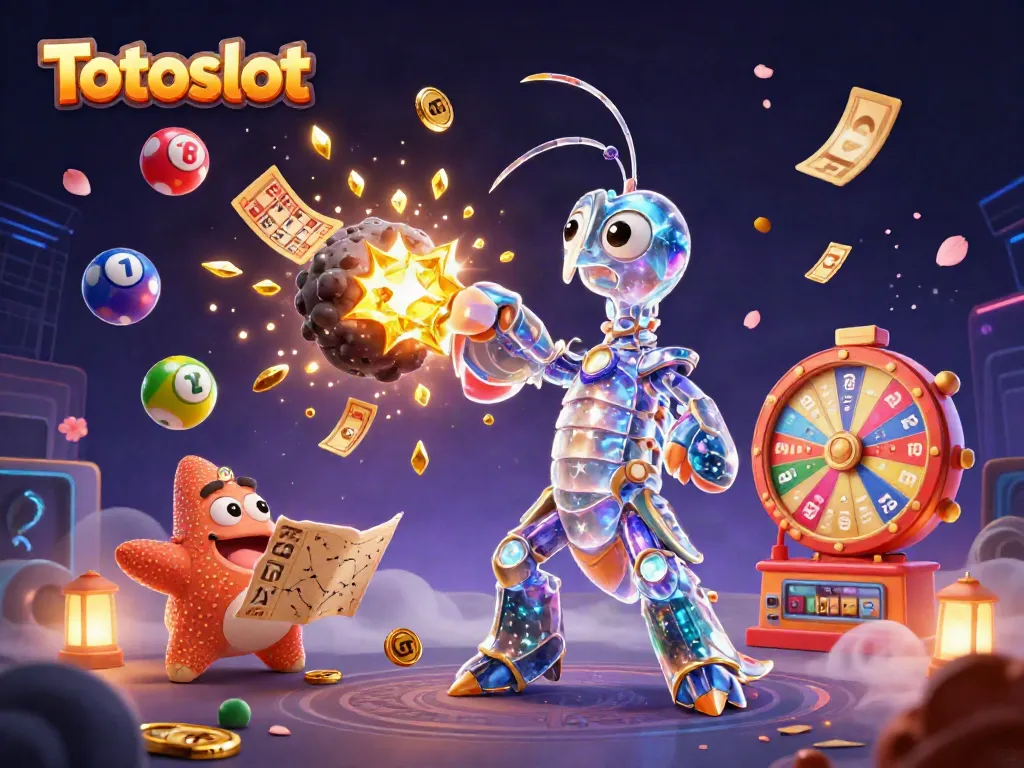 Gambar Totoslot menyajikan samurai mantis galaksi dan bintang navigasi dalam momen kasino yang berapi-api.