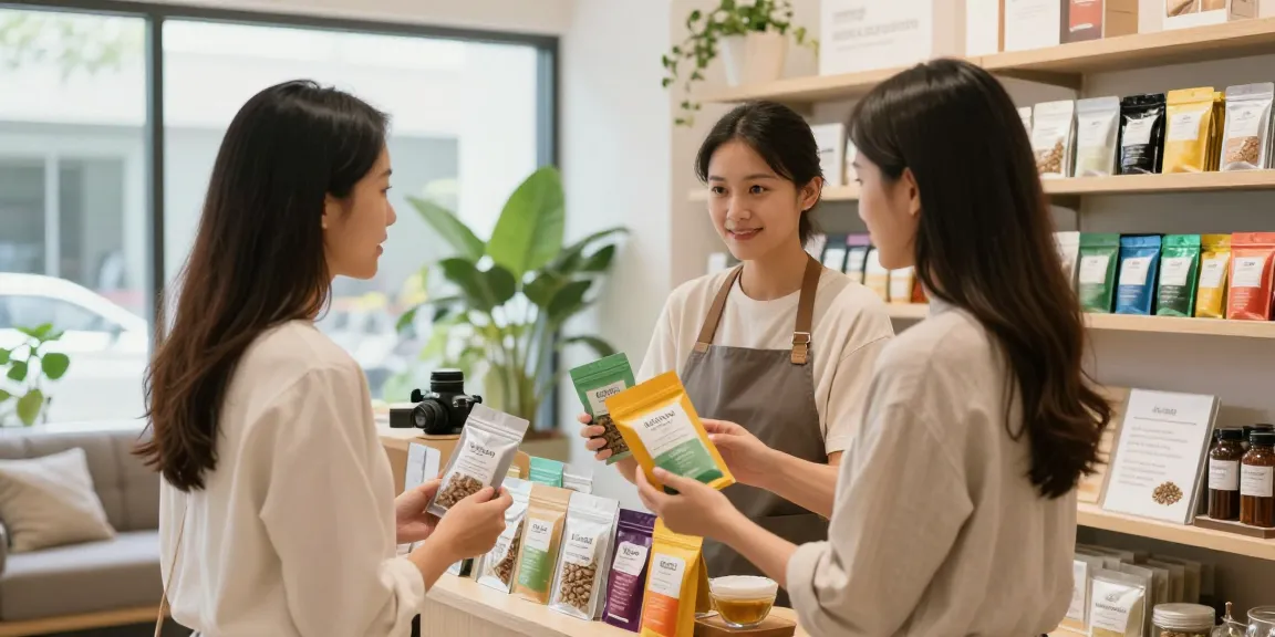Customer receiving expert guidance on the best kratom products in a welcoming wellness shop.