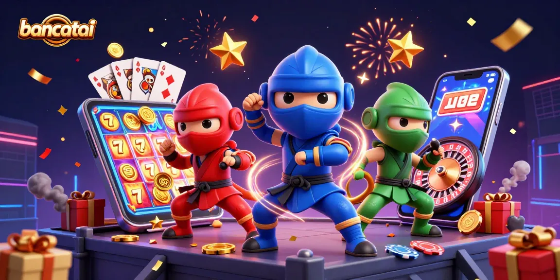 bancatai chameleons performing martial arts with casino elements around them in a vibrant 3D scene