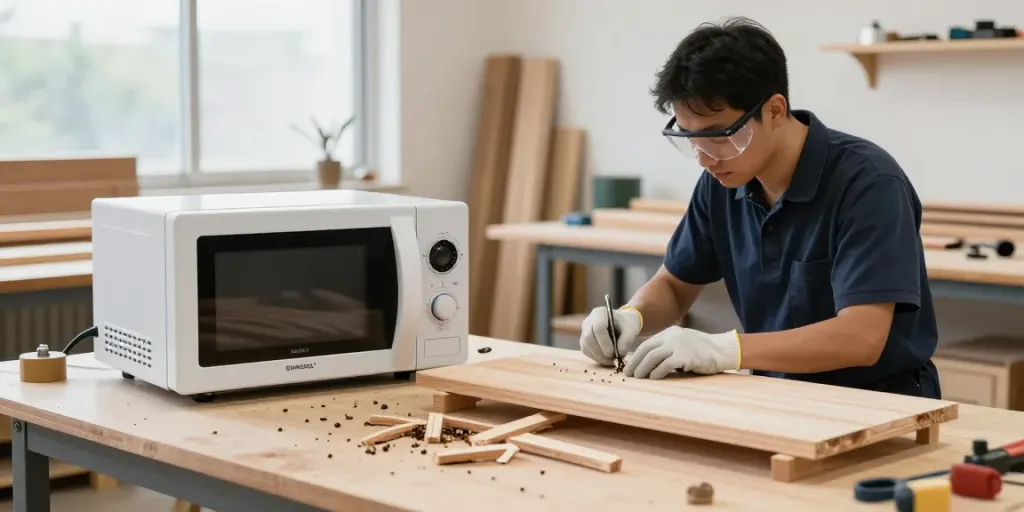SHASHEL® microwave system in use for pest elimination in eco-friendly workshop