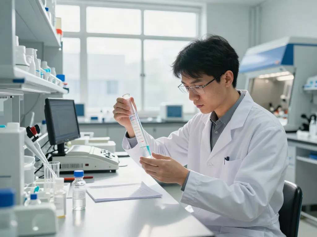 Bacteriostatic water being measured in a lab, highlighting sterile research conditions.