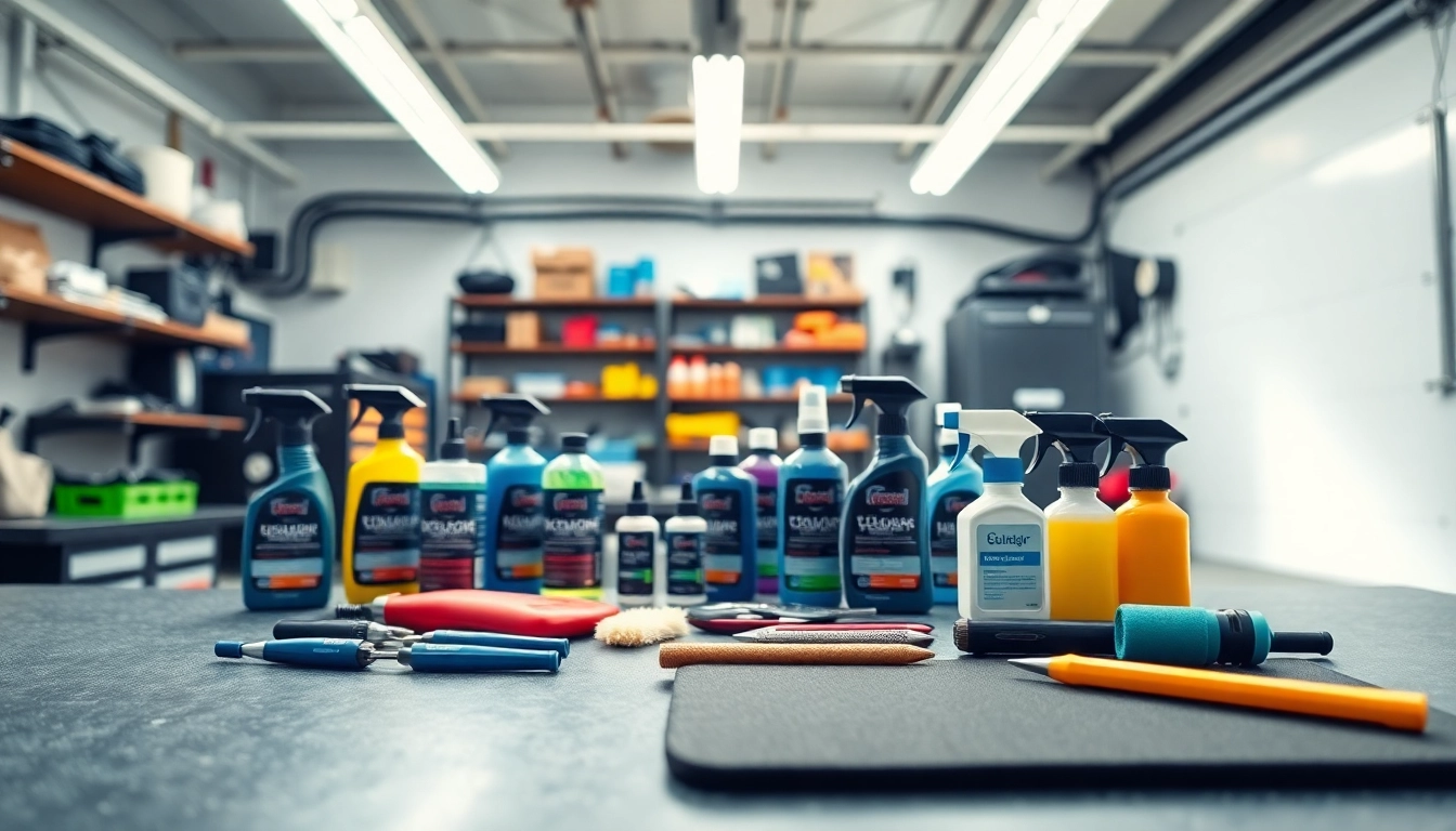 Showcasing a professional workspace for a Canadian car detailing brand with high-quality tools and products.