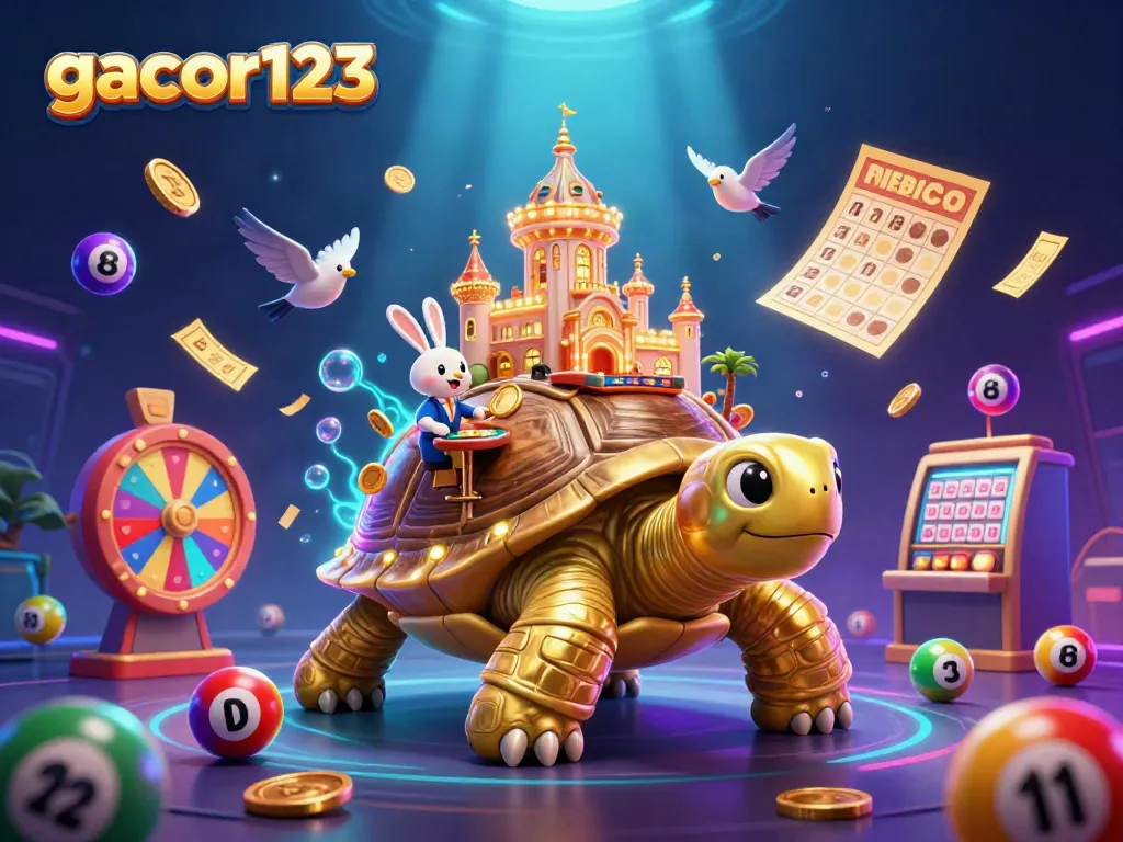 Experience the thrill at gacor123 with a vibrant casino scene featuring dynamic lottery elements.