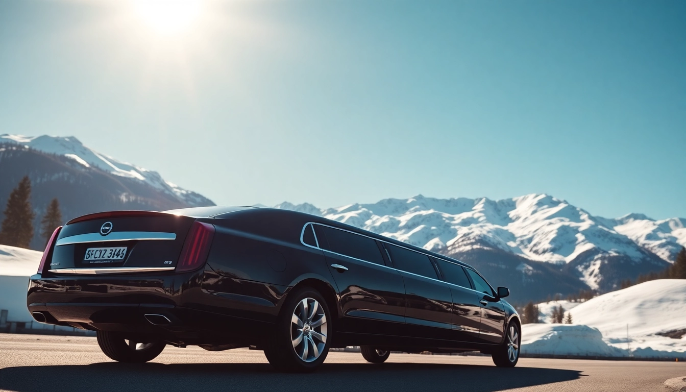 Experience elegant Vancouver to Whistler limo service with a luxurious black limousine in stunning mountain scenery.