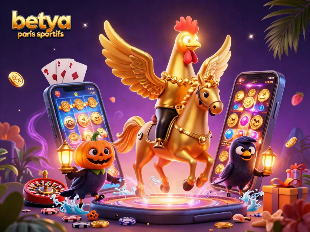 Engage in thrilling bets at Betya Paris Sportifs with golden rooster on a gaming adventure.