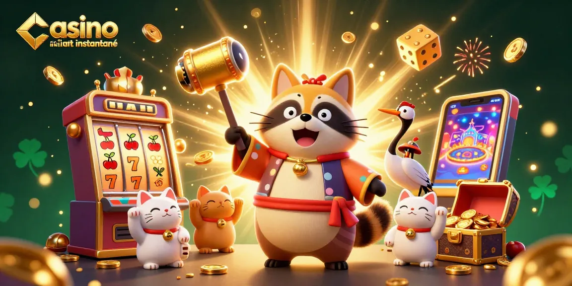 Profitez du casino en ligne retrait instantané avec nos personnages chanceux dans une scène animée.