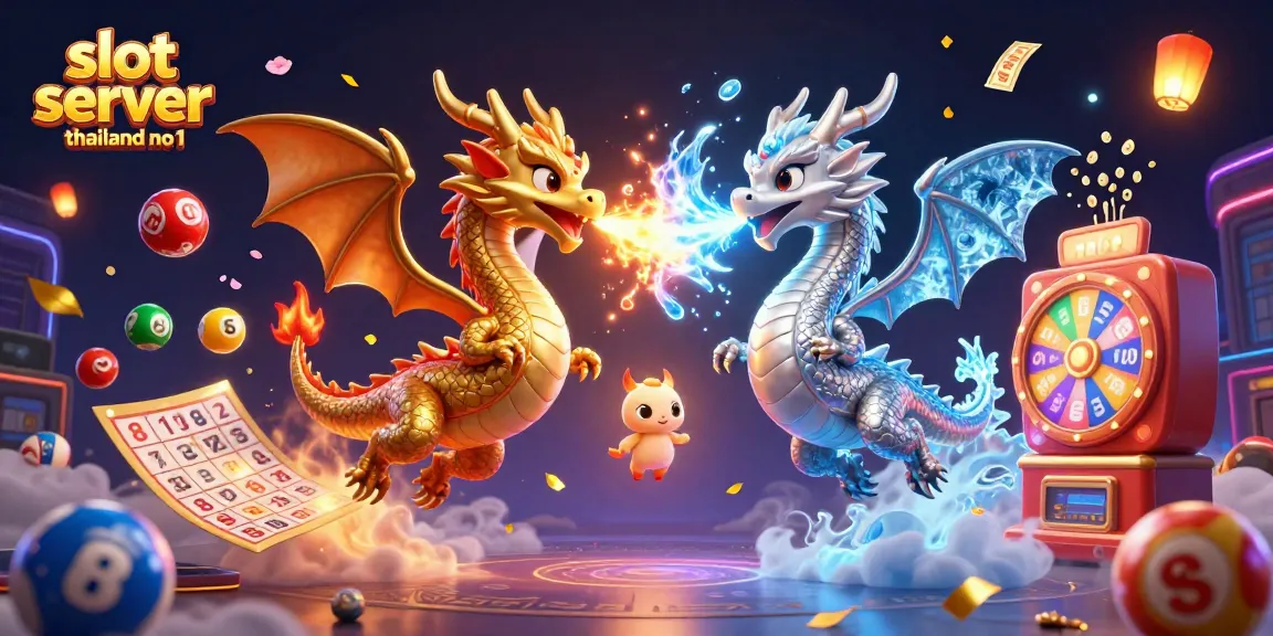 Engage with the thrilling "slot server thailand no 1" experience in this dynamic 3D casino illustration featuring dragons and gaming elements.