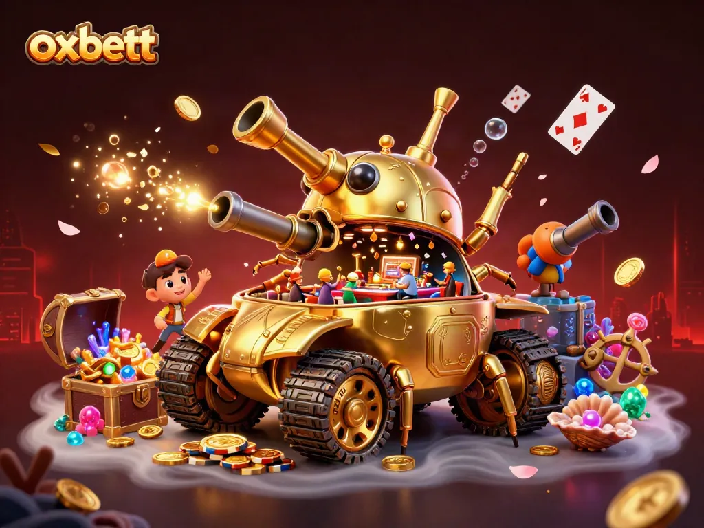 Experience exciting gaming adventures at Oxbett's vibrant casino illustrated in a rich 3D scene.