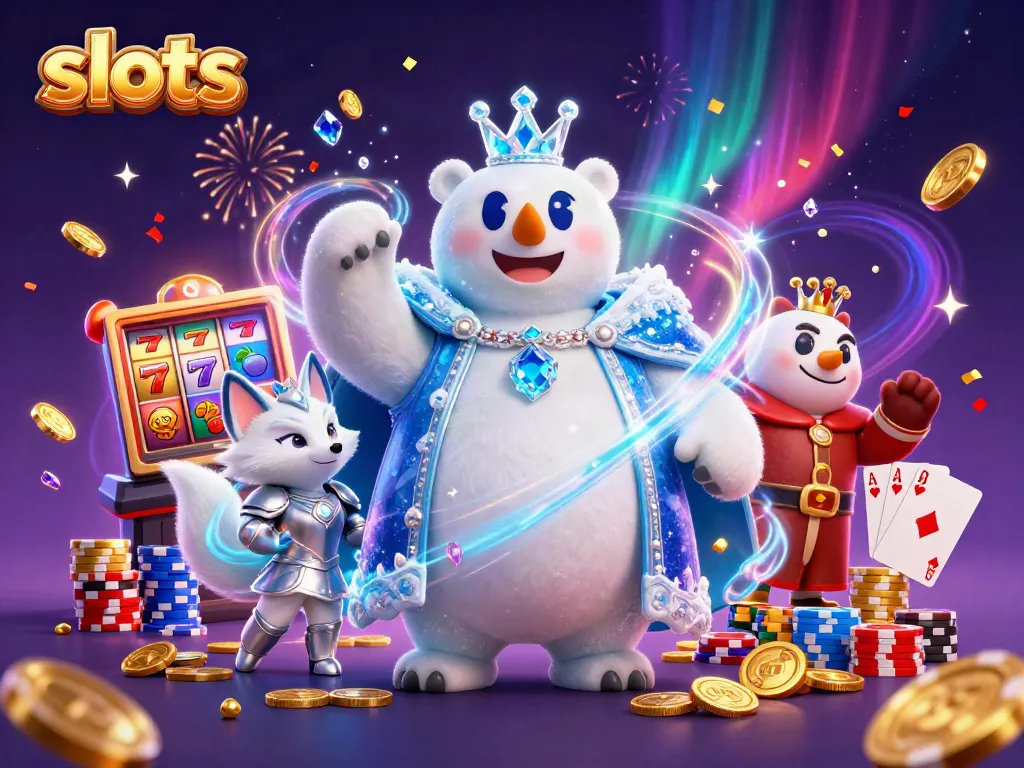 Experience the excitement of slots with animated characters surrounded by coins and jewels.
