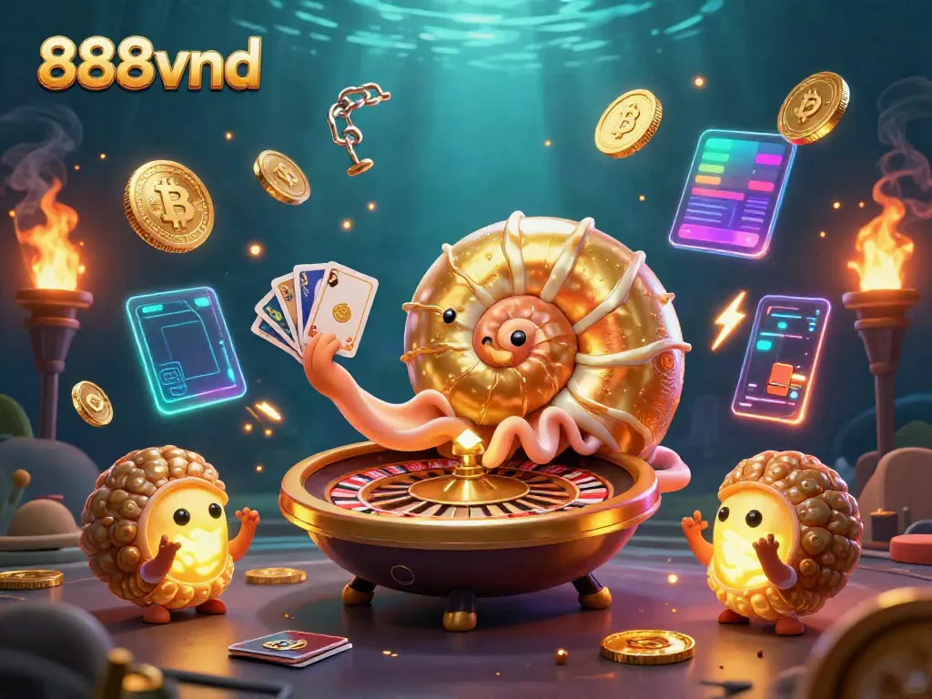 Experience thrilling online gaming with 888vnd, featuring dynamic casino elements and glowing treasures.