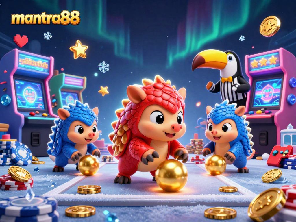 Experience the thrill of mantra88 casino with vibrant pangolins in an action-packed gaming scene.