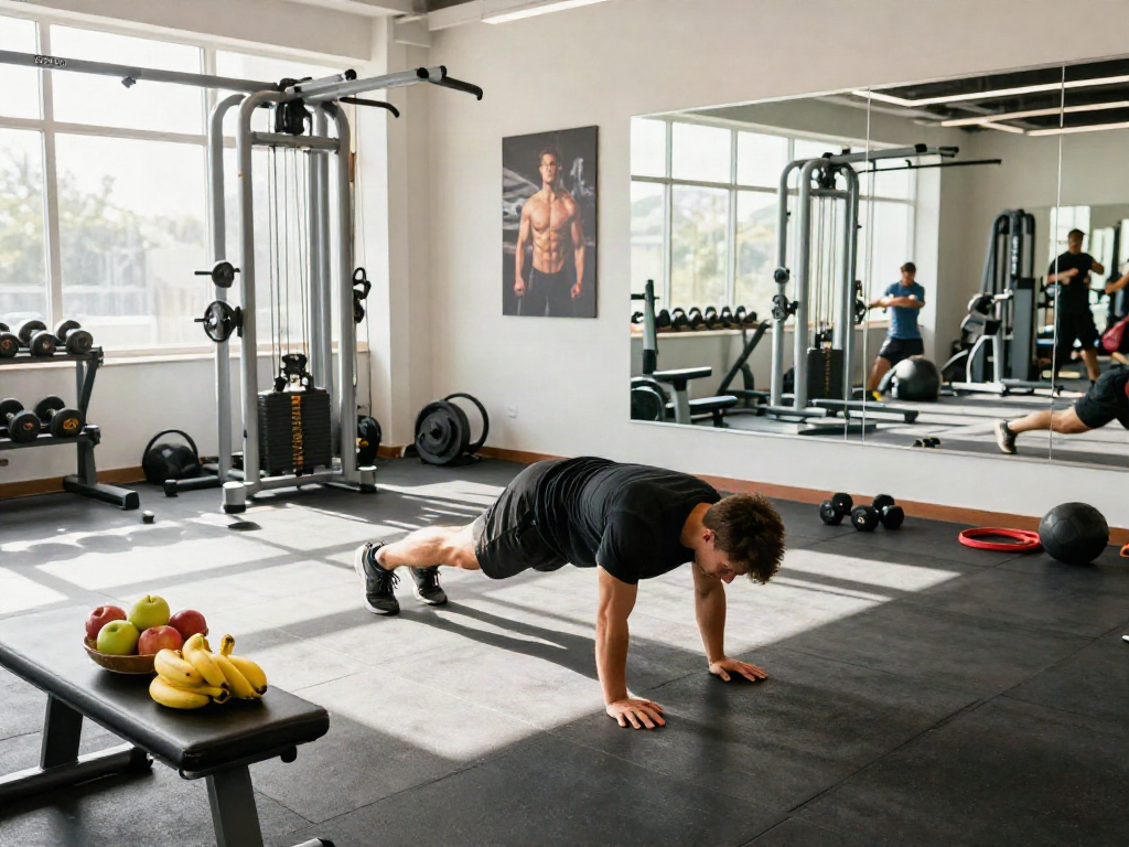 Pria melakukan rutinitas bolakami di gym modern dengan peralatan kebugaran.